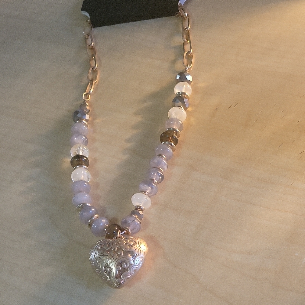 Elegant Gold and Purple Heart Pendant Necklace